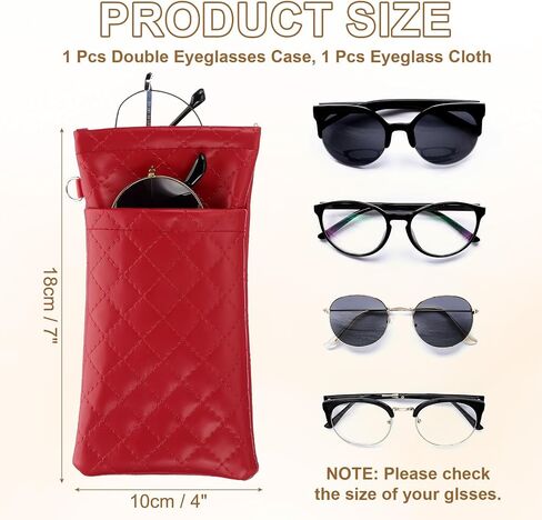 PATIKIL Double Eyeglasses Case, Leather Soft Glasses Cases Portable Sunglasses Pouch Organizer with Carrying Strap in Saudi Arabia