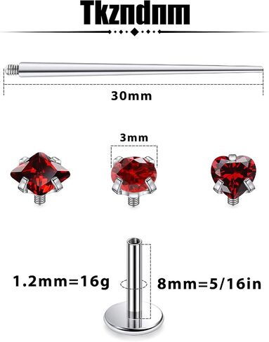 F136 Titanium 20/18/16g ملولبة داخليًا خلفًا مسطحة للأنف ذات الأقراط الشفاه Lip Medusa Monroe Multicolor Gem Jewelry مع تفتق للنساء الرجال in Kuwait