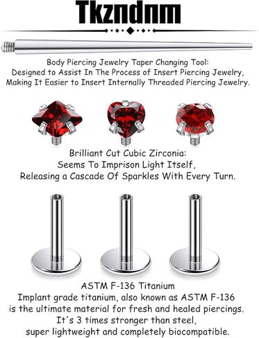 F136 Titanium 20/18/16g ملولبة داخليًا خلفًا مسطحة للأنف ذات الأقراط الشفاه Lip Medusa Monroe Multicolor Gem Jewelry مع تفتق للنساء الرجال in Kuwait