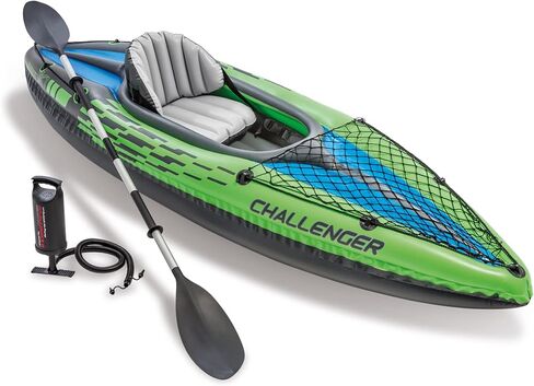 INTEX 68305EP Challenger K1 Inflatable Kayak Set: Includes Deluxe 86in Aluminum Oar and High-Output Pump – Adjustable Seat with Backrest – Removable Skeg – 1-Person – 220lb Weight Capacity in Saudi Arabia