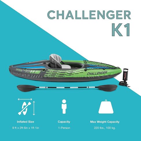 INTEX 68305EP Challenger K1 Inflatable Kayak Set: Includes Deluxe 86in Aluminum Oar and High-Output Pump – Adjustable Seat with Backrest – Removable Skeg – 1-Person – 220lb Weight Capacity in Saudi Arabia