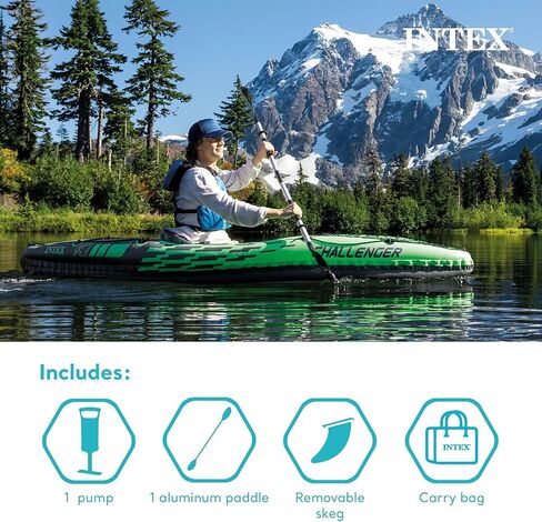 INTEX 68305EP Challenger K1 Inflatable Kayak Set: Includes Deluxe 86in Aluminum Oar and High-Output Pump – Adjustable Seat with Backrest – Removable Skeg – 1-Person – 220lb Weight Capacity in Saudi Arabia