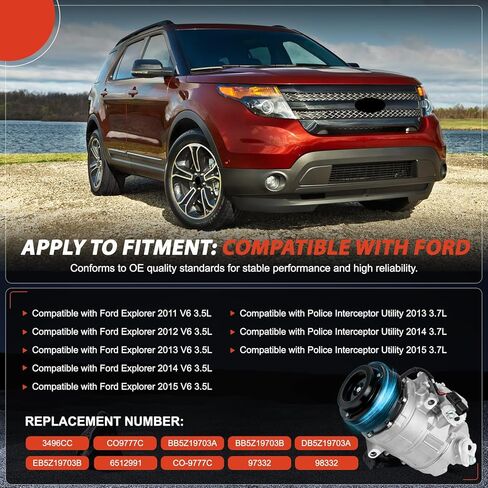 Air Conditioner AC Compressor with Ford Explorer 2011 2012 2013 2014 2015#V6 3.5L,3496CC,Keep Cooling in Kuwait