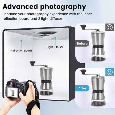 Fasonic 32"x32" Photo Studio Light Box Photography, Large Lightbox for Product with 3 Stepless Dimming Lights Panel, 210 LED Beads, Professional Photo Booth Shooting Tent Kit with 6 Color Backdrops in Saudi Arabia