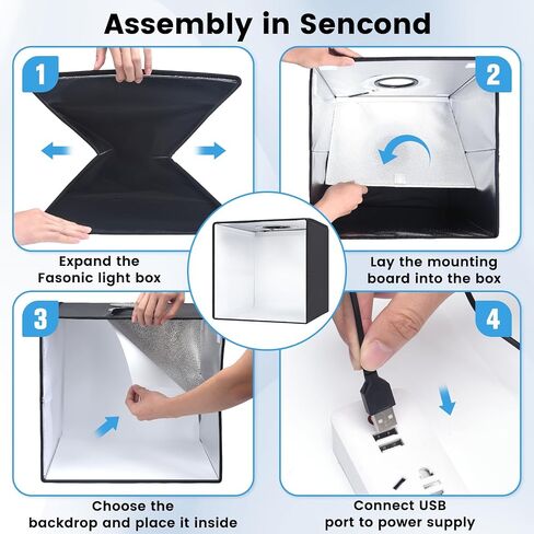Fasonic 32"x32" Photo Studio Light Box Photography, Large Lightbox for Product with 3 Stepless Dimming Lights Panel, 210 LED Beads, Professional Photo Booth Shooting Tent Kit with 6 Color Backdrops in Saudi Arabia