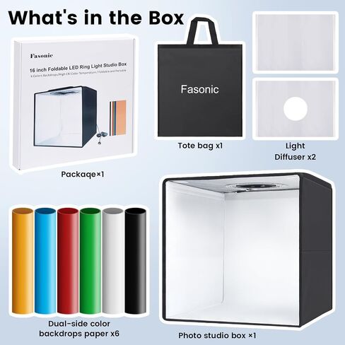 Fasonic 32"x32" Photo Studio Light Box Photography, Large Lightbox for Product with 3 Stepless Dimming Lights Panel, 210 LED Beads, Professional Photo Booth Shooting Tent Kit with 6 Color Backdrops in Saudi Arabia