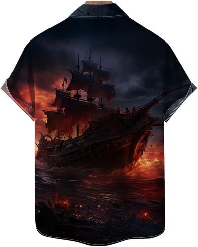 LAOLIUSN Funny Pirate Shirt Pirate Ship Graphic Short Sleeved Button Shirt in Kuwait