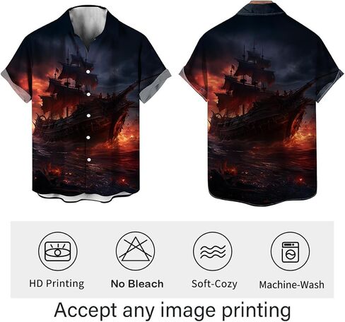 LAOLIUSN Funny Pirate Shirt Pirate Ship Graphic Short Sleeved Button Shirt in Kuwait
