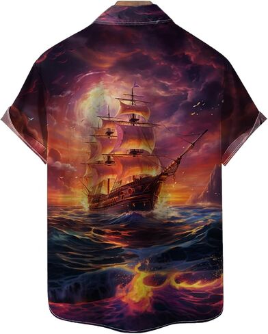 LAOLIUSN Funny Pirate Shirt Pirate Ship Graphic Short Sleeved Button Shirt in Kuwait