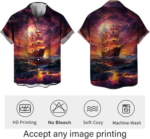 LAOLIUSN Funny Pirate Shirt Pirate Ship Graphic Short Sleeved Button Shirt in Kuwait