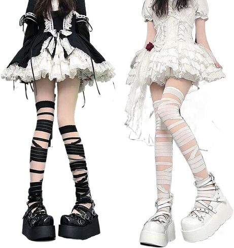 2 Pack Gothic Tights Stockings for Women Trashy Y2k Ripped Tights Women's Sheer Thigh High Socks in Saudi Arabia