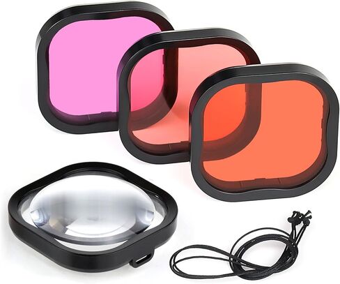 GEPULY 4-Pack Underwater Dive Filters for GoPro Hero 8 9 10 11 Black Official Waterproof Housing Case in Red, Light Red, Magenta, and 5X Close-up Filters for Underwater Color Correction in Kuwait