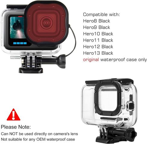 GEPULY 4-Pack Underwater Dive Filters for GoPro Hero 8 9 10 11 Black Official Waterproof Housing Case in Red, Light Red, Magenta, and 5X Close-up Filters for Underwater Color Correction in Kuwait