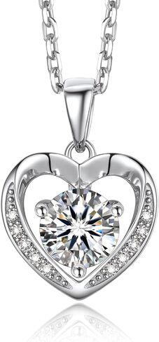 MomentWish Heart Necklaces for Women, 1 Carat Moissanite Pendant Necklace, D Color VVS1 Simulated Diamond 925 Sterling Silver Heart Pendant Necklace in Kuwait