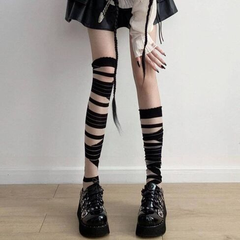 2 Pack Gothic Tights Stockings for Women Trashy Y2k Ripped Tights Women's Sheer Thigh High Socks in Saudi Arabia