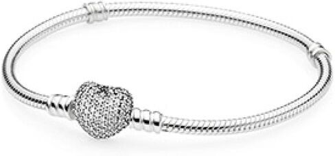 PANDORA Jewelry Moments Sparkling Heart Clasp Snake Chain Charm Cubic Zirconia Bracelet in Saudi Arabia