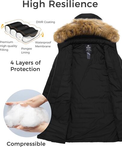 wantdo Women's Long Winter Puffer Coat Warm Waterproof Jackets with Faux Fur Hood in Saudi Arabia