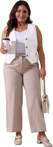 Agnes Orinda Plus Size Linen Vest for Women Sleeveless Lined Waistcoat Suit Vest Blazer Crop Top with Pockets Casual Work in Saudi Arabia