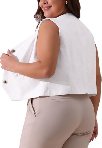 Agnes Orinda Plus Size Linen Vest for Women Sleeveless Lined Waistcoat Suit Vest Blazer Crop Top with Pockets Casual Work in Saudi Arabia