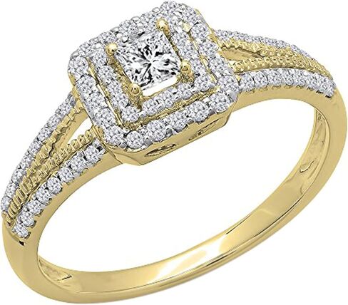 مجموعة زواج الأميرة آند راوند بيضاء دايموند هالة لها (0.50 CTW ، اللون I-J ، Clarity I1-I3) في 10K/14K/18K ذهبية صلبة in Kuwait