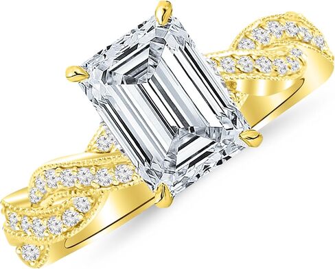 خاتم خطوبة من الذهب الأبيض عيار 14 قيراط 2.5 قيراط من IGI CERTIFIED DIAMOND Vintage Eternity Love Twisting Split Shank من الألماس بقطع الزمرد مع Milgrain (H-I Color VS1-VS2 Clarity 2 Ct Center) in Saudi Arabia