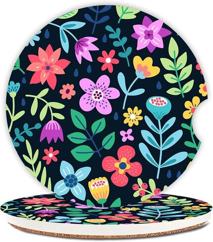 Cute Flowers Ceramic Cup Holders - Pack of 2, Keep Cup Holders Clean and Dry, Drink Cup Car Holder Coasters with A Finger Notch in Kuwait