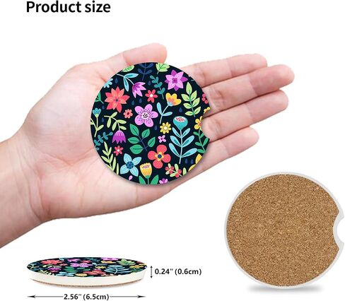 Cute Flowers Ceramic Cup Holders - Pack of 2, Keep Cup Holders Clean and Dry, Drink Cup Car Holder Coasters with A Finger Notch in Kuwait