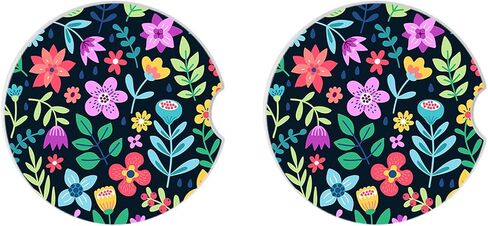 Cute Flowers Ceramic Cup Holders - Pack of 2, Keep Cup Holders Clean and Dry, Drink Cup Car Holder Coasters with A Finger Notch in Kuwait