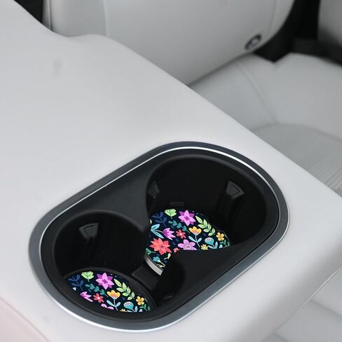 Cute Flowers Ceramic Cup Holders - Pack of 2, Keep Cup Holders Clean and Dry, Drink Cup Car Holder Coasters with A Finger Notch in Kuwait