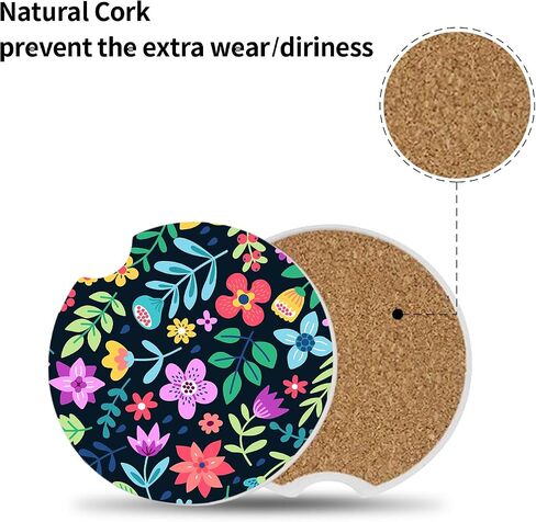 Cute Flowers Ceramic Cup Holders - Pack of 2, Keep Cup Holders Clean and Dry, Drink Cup Car Holder Coasters with A Finger Notch in Kuwait