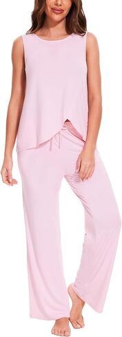 Bamboo Viscose Pajamas for Women Set, Soft Tank and Drawstring Pants Lounge Sets, Sleeveless Lightweight Sleepwear Pj Set in Saudi Arabia