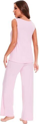 Bamboo Viscose Pajamas for Women Set, Soft Tank and Drawstring Pants Lounge Sets, Sleeveless Lightweight Sleepwear Pj Set in Saudi Arabia
