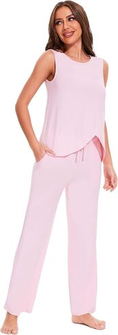 Bamboo Viscose Pajamas for Women Set, Soft Tank and Drawstring Pants Lounge Sets, Sleeveless Lightweight Sleepwear Pj Set in Saudi Arabia