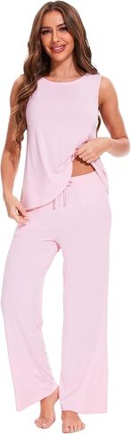 Bamboo Viscose Pajamas for Women Set, Soft Tank and Drawstring Pants Lounge Sets, Sleeveless Lightweight Sleepwear Pj Set in Saudi Arabia