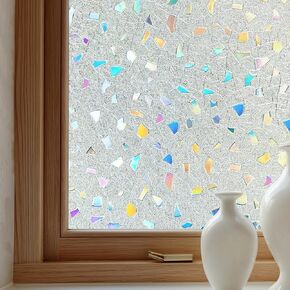 Window Privacy Film Decorative for Front Door, Bathroom Static Cling Stained Glass Sticker Opaque Heat Control UV Blocking Non-Adhesive for Home Windows, Magnolia