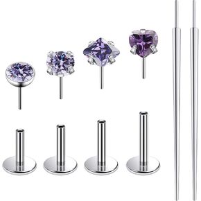 Ruifan Titanium Flat Back Lip Rings Threadless Push in Earrings Studs Nose Rings 20G 18G 16G Round Heart Square CZ Tragus Cartilage Lobe Rook Helix Conch Labret Medusa Piercing Jewelry for Women Men
