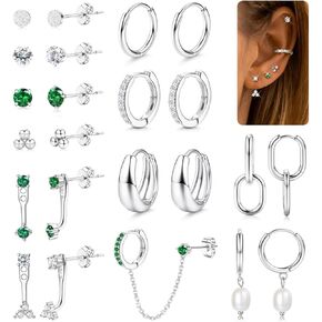 LOYALLOOK Trendy Small Gold Huggie Hoop Earrings for Women Dainty 14K Gold Plated Stud Huggie Earings Stacks Set for Multiple Piercing Hypoallergenic Surgical Steel Pearl Stud Hoop Earrings Lightweight