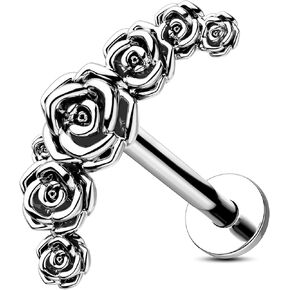 Jewseen 16g Rose Cartilage Earring Romantic Helix Tragus Studs Internally Threaded Conch Piercing Jewelry Surgical Steel Flower Labret Lip Ring Nose Piercing Jewelry for Women