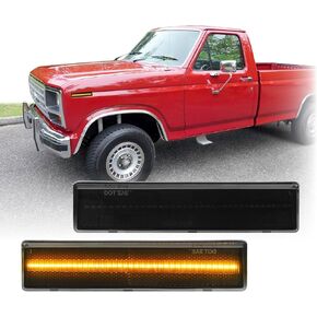 USR 80-86 F-Series Side Marker Light – Front Parking Lamps (Left + Right) Pair - Compatible with 1980-1986 Ford F150 / F250 / F350 PickUp Truck and Bronco SUV (CLEAR LENS w/AMBER LED)
