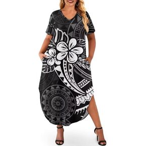 Hawaiian Mumu Dresses for Women with Pockets Short Sleeve Summer Dresses Boho Plus Size Dresses for Women