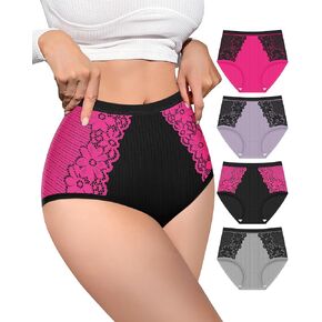 Womens Underwear Cotton High Waisted Soft Briefs Full Coverage Breathable Ladies Panties 4 Pack S-XXL