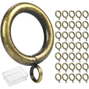 36Pcs Ant Brass 1.0-Inch Inner Diameter Metal Curtain Rings with Eyelets,Fits Up to 0.8-Inch Rod,Thick Wire Diameter (Ant Brass-36Pcs)