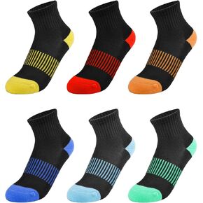 Kids Athletic Socks Cushioned Boys Ankle Socks Breathable Mesh Girls Quarter Sock Youth Cotton Sports Sock 6 Pack