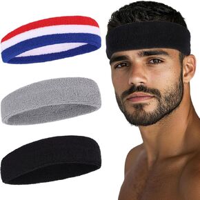 Sweatbands Sports Headband for Men and Women Terry Cloth Moisture Wicking Sports Sweatband for Tennis, Basketball, Running, Gym, Working Out, Football