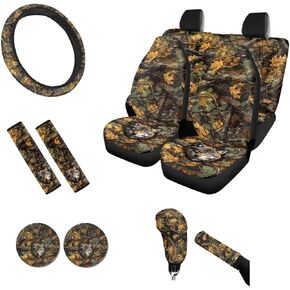 Cute Dinosaur Car Seat Covers Full Set of 11,Car Accessories for Women Men,Steering Wheel Cover+ Handbrake Cover+Seat Belt Pads+PU Car Coaster+Car Seat Towel