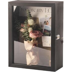 12 "x17" عمق إطار مربع الظل الكبير 5 بوصات صناديق الظل العميقة الإضافية الحائط مثبتة على الحائط الباب المفصلي مع قفل لباقة زفاف الصور صور ميداليات ومتذكار (أسود)