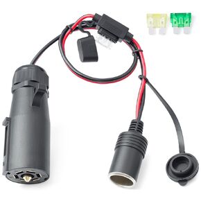 7-Way Power Access 7-Pin Trailer Plug Adapter to Motorcycle Female Cigarette Lighter Socket 12V Electrical Supply 7 Pole to Car Battery Charger Cable for RV Trailers Truck Boat, 12AWG 2FT