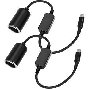 USB C to 12V Adapter, USB C to 12V Cigarette Lighter Adapter ，Type C Male to 12V Cigarette Lighter Socket，for Dash Cam Power Bank GPS Car Led Light Strips 2 Pack
