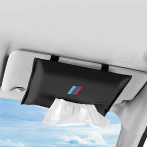 Car Tissue Holder Compatible with BMW 1 2 3 4 5 6 7 Series X1 X2 X3 X4 X5 X6 X7 Accessories, Premium PU Leather Tissues Box Holder for Car, Hanging Paper Towel Clip,with 2 PCS Car Cup Coaster (A)