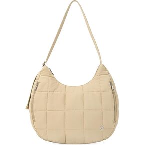 WESTBRONCO Puffer Crescent Shoulder Bag for Women, Nylon Quilted Shoulder Purses, Puffy Handbags with Adjustable Strap